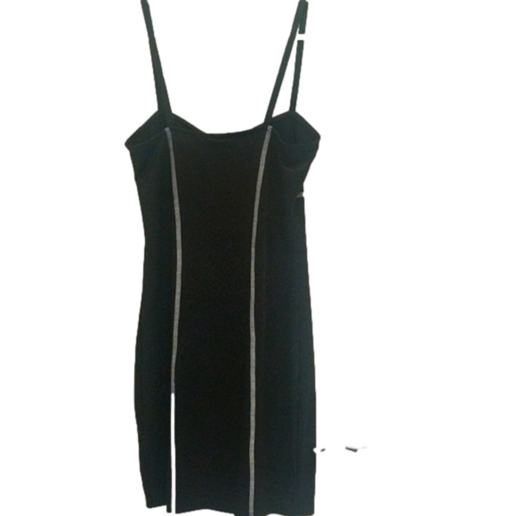 Black Spaghetti Strap Women's Mini Cocktail Dress White Stitching Bodycon Party - Picture 5 of 6